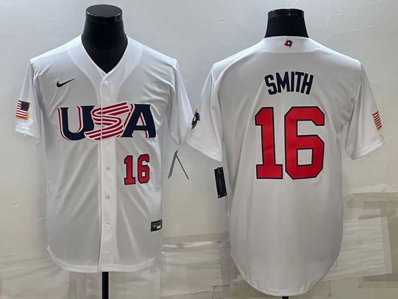 Men 2023 World Cub USA 16 Smith White Nike MLB Jersey5